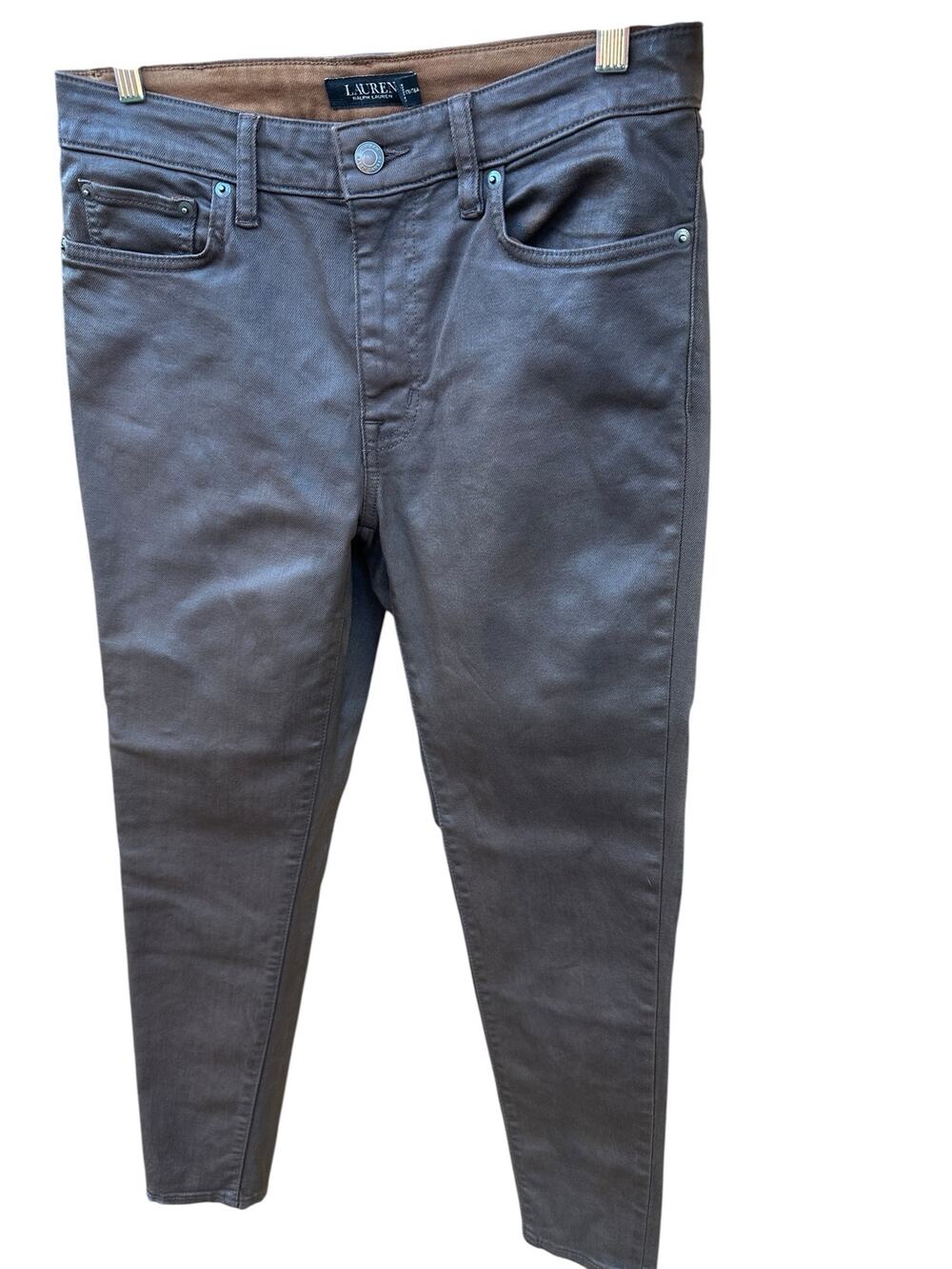 Lauren Ralph Lauren Women’s Waxed Brown Skinny Jeans Size 8 Stretch Coated